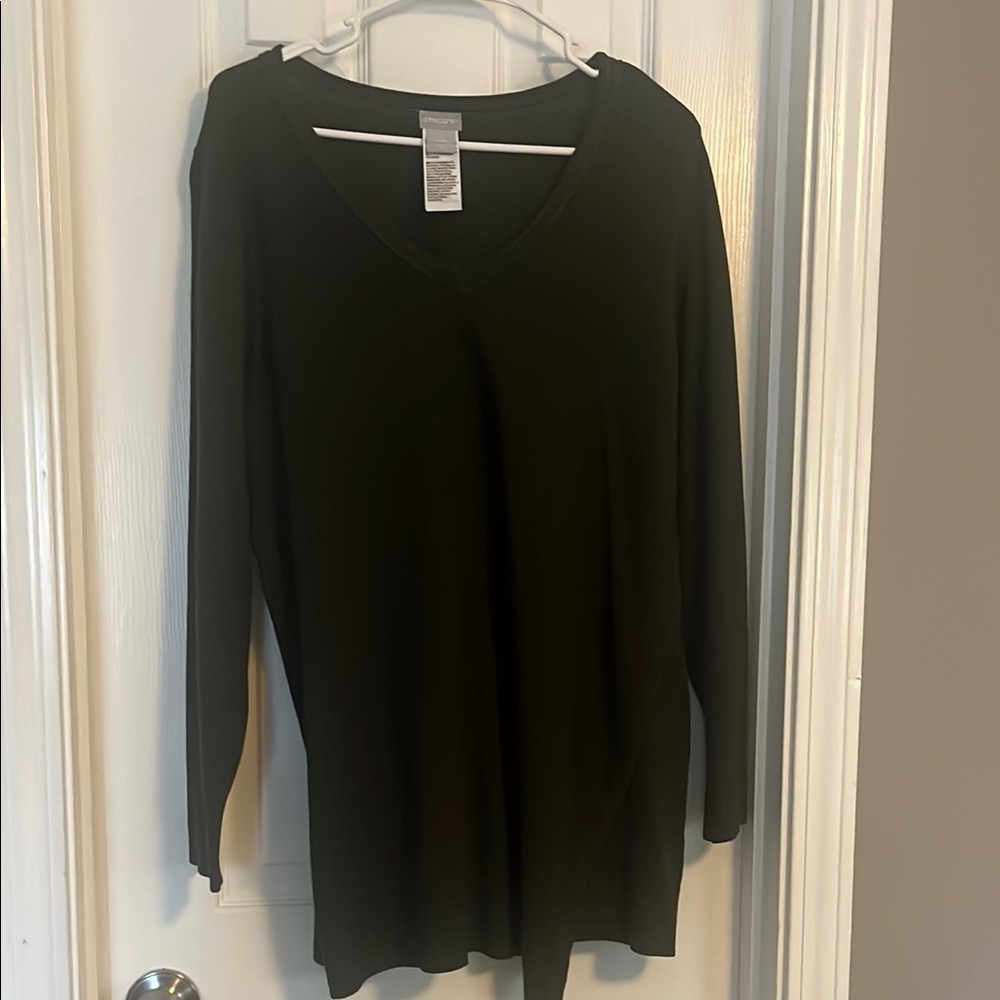 CHICOS Olive Green Soft Tunic Sweater, Size 2 (L)